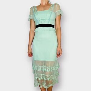 Three Floor Sea Foam Aqua Lace Cocktail Dress